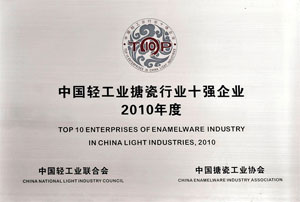 中國輕工業搪瓷行業十強企業